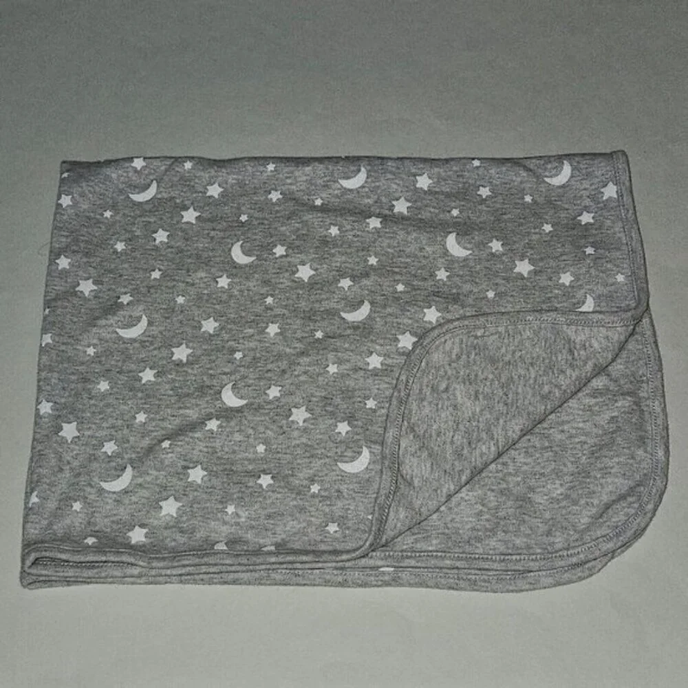 Little Me Gray White Moon Stars Baby Blanket 100% Cotton 23x30